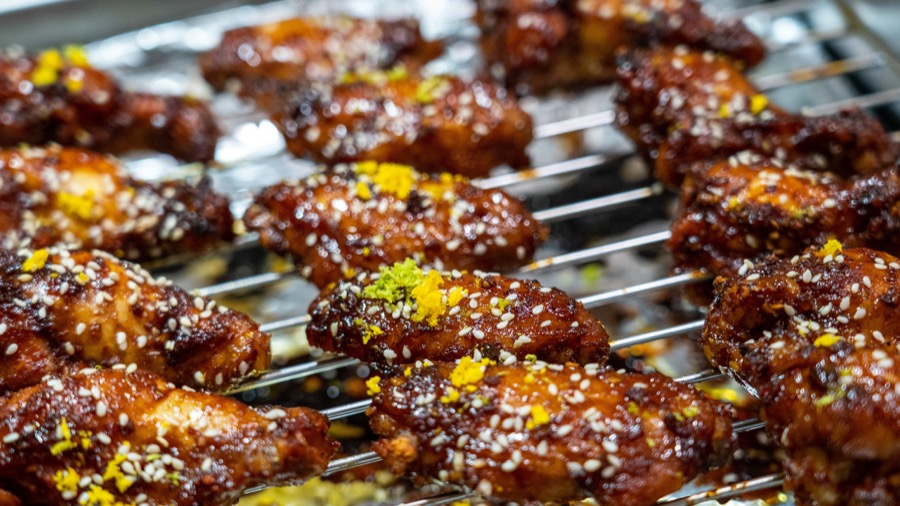 Skewers coming off the grill